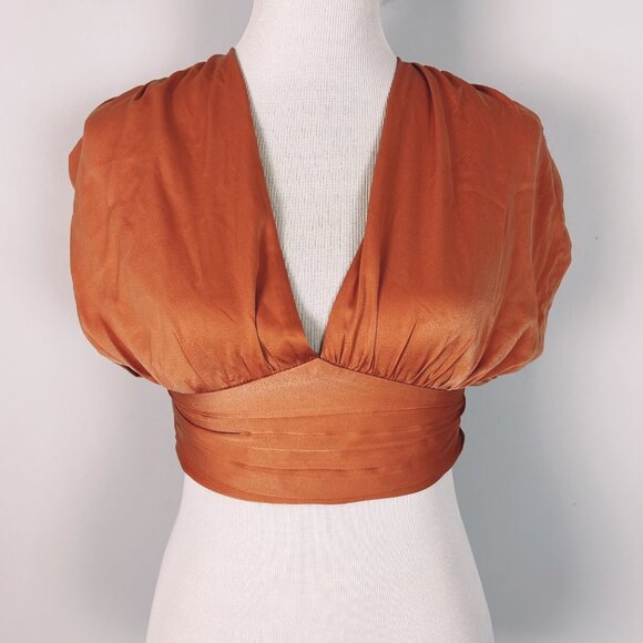 Le Lis Tops - Le Lis Orange Satiny Crop Top Billowy Milkmaid Boho Size Small Women's